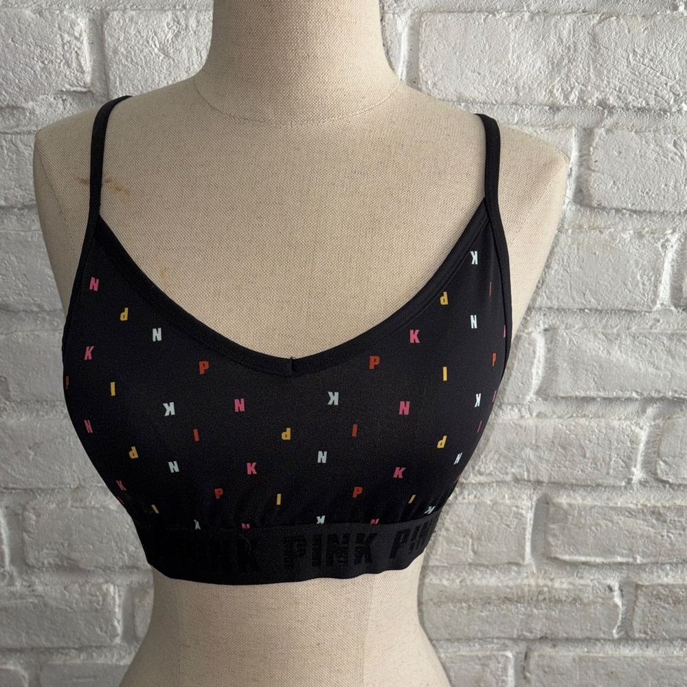 PINK Victoria's Secret Black Bralette with Colorful Letters Size M